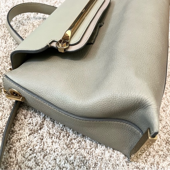 2F Chloe Clare medium Top Handle Chain Crossbody Satchel green gray leather - Picture 16 of 16